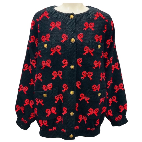 GUCCI BLACK / RED TWEED OVERSIZED BOMBER JACKET